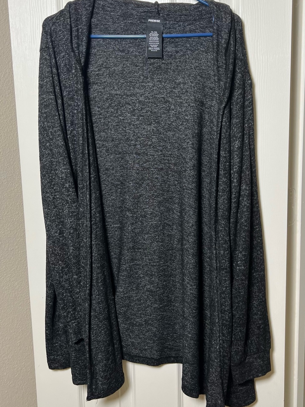Premise Men's Dark Gray Open-Front Hooded Cardigan